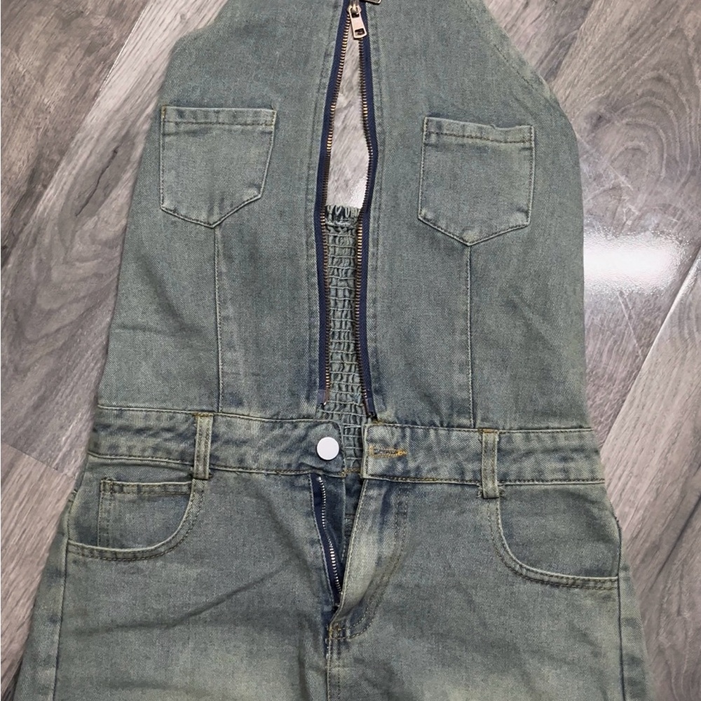 Denim Backless Romper